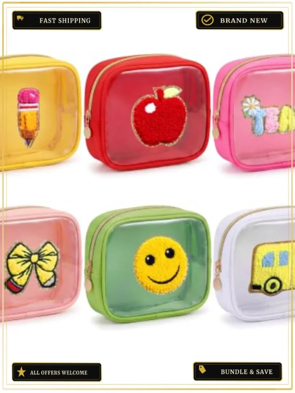 Set of 6 Waterproof PVC Pencil Cases with Zipper - Back to School Gift for